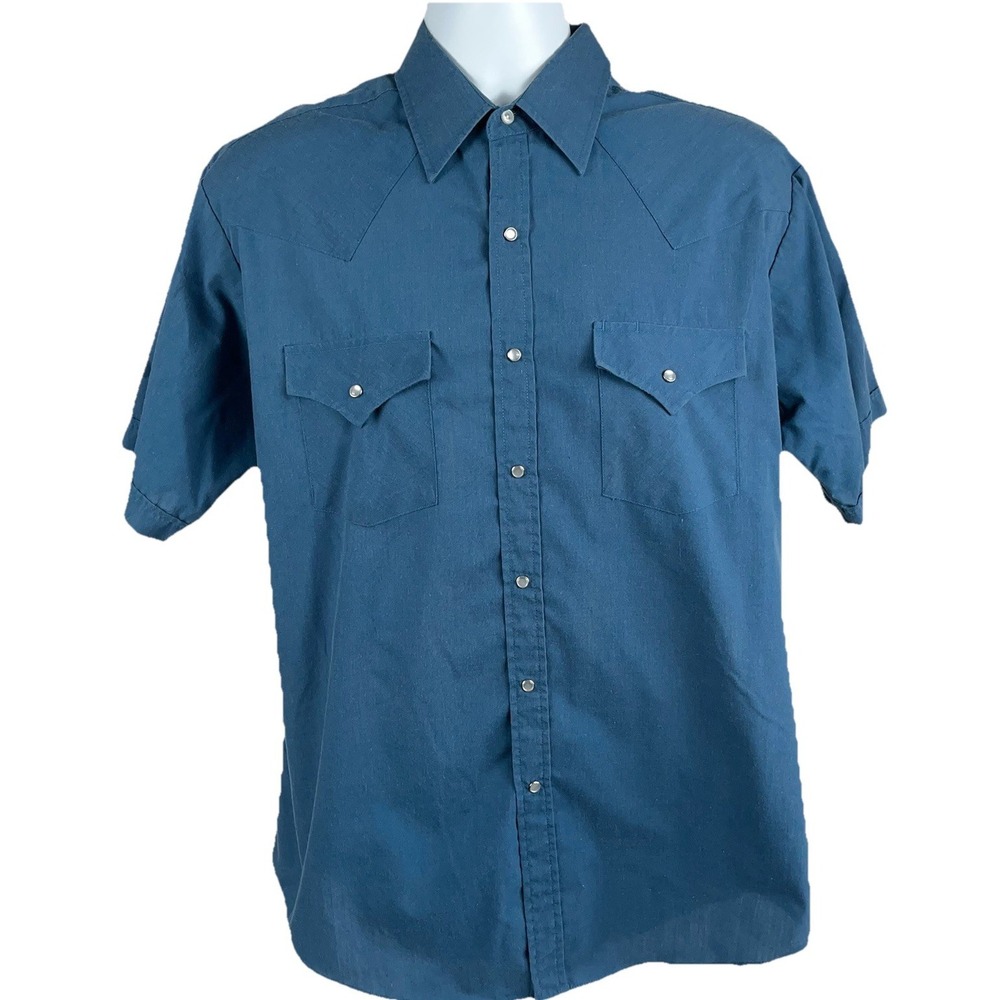 Plains Western Wear Mens Large Blue Short Sleeve Pearl Snap Western Shirt